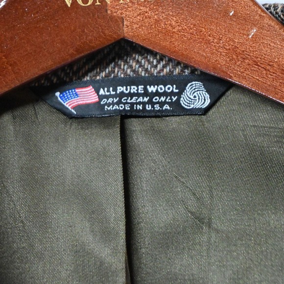 Vtg 90s 46L Red Brown Herringbone Tweed 2 Btn Blazer Suit Jacket Sport Coat - Picture 8 of 10